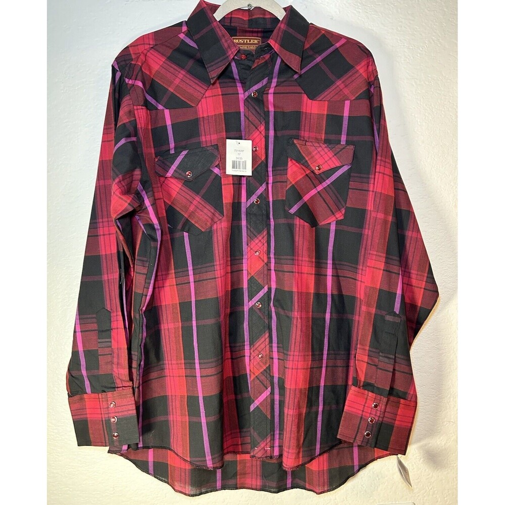 Rustler X-Long Tails Mens VTG 90s Western Shirt Large 17 34/35 Pearl Snap NWT DS
